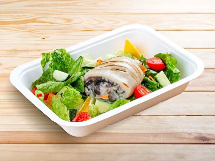 Abendessen Mit Pilzrisotto gefüllter Tintenfisch